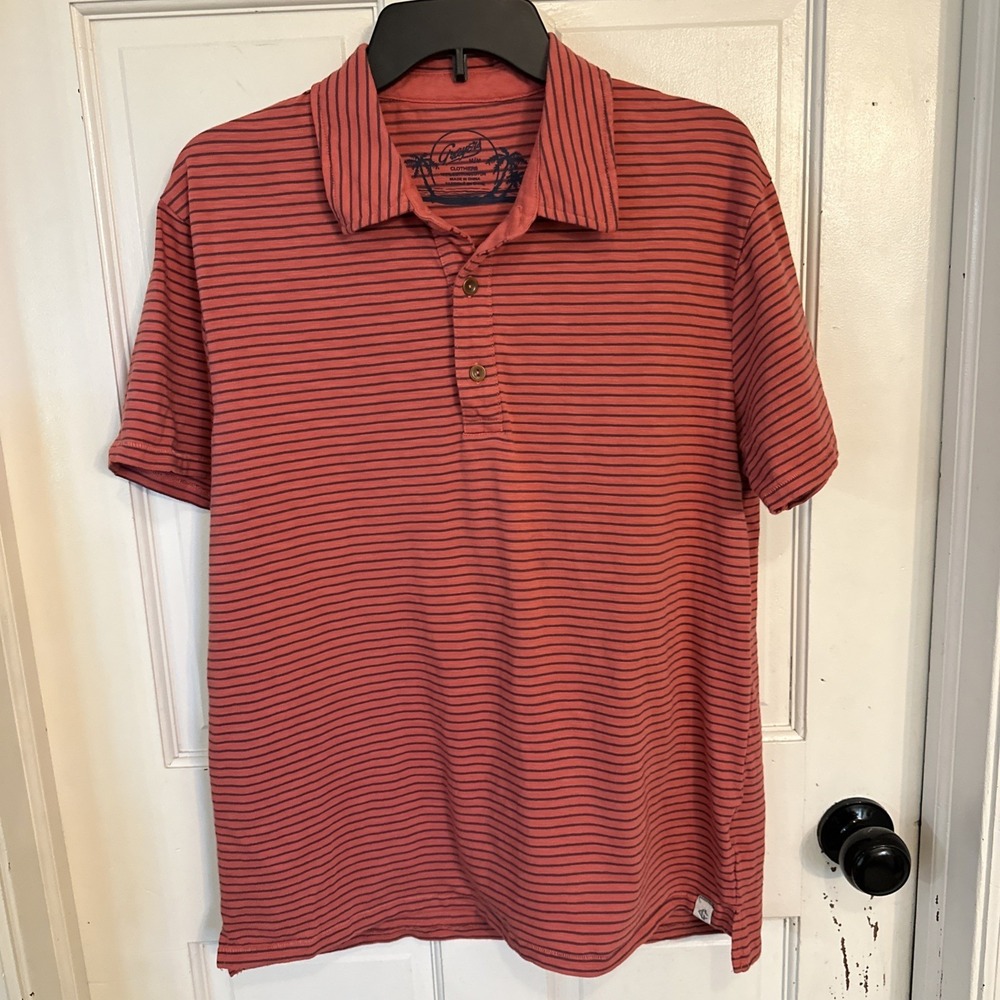 Grayers Button Up Short Sleeve Mineral Red Striped Shirt 100% Cotton Sz Medium